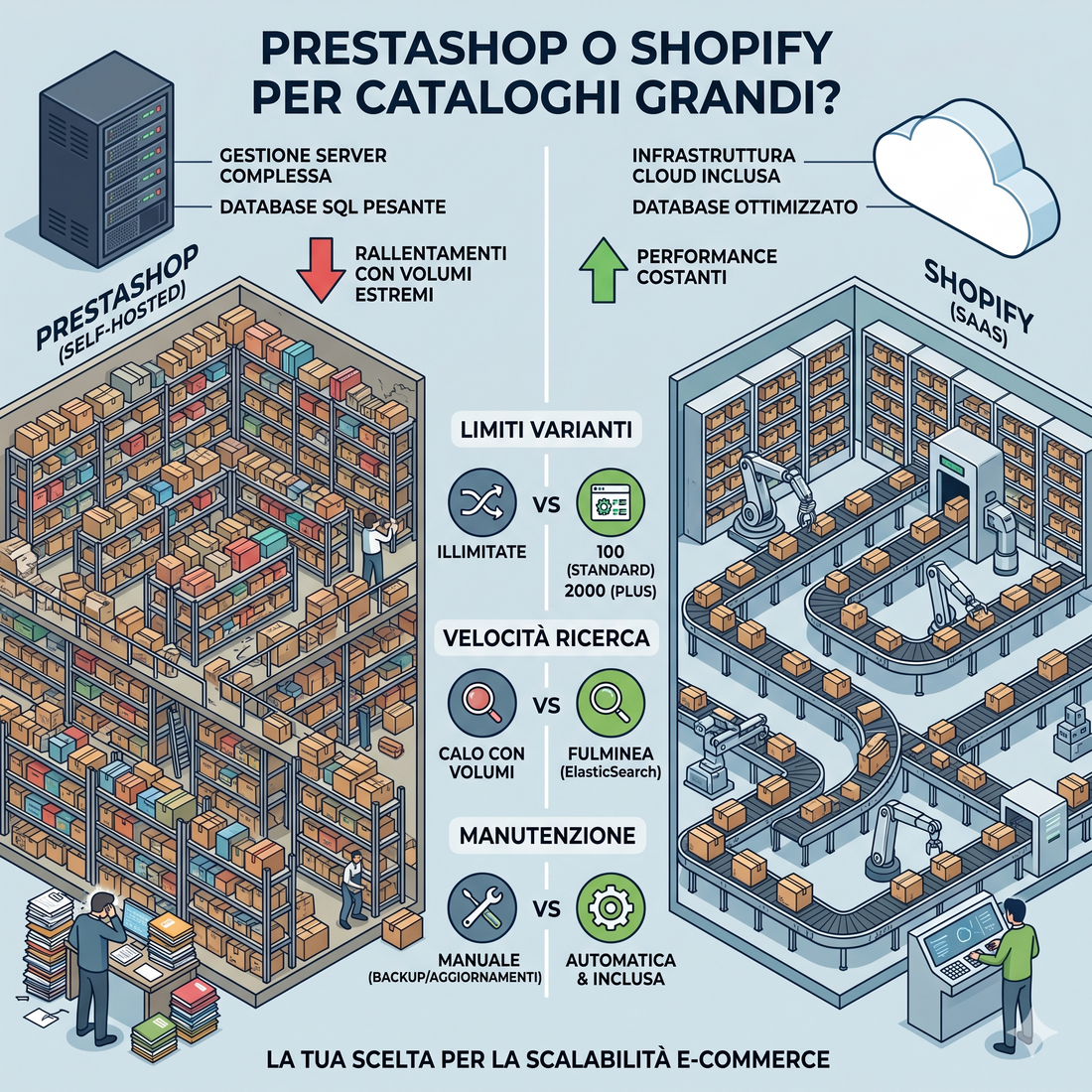 PrestaShop o Shopify per Cataloghi Grandi? Analisi 2026