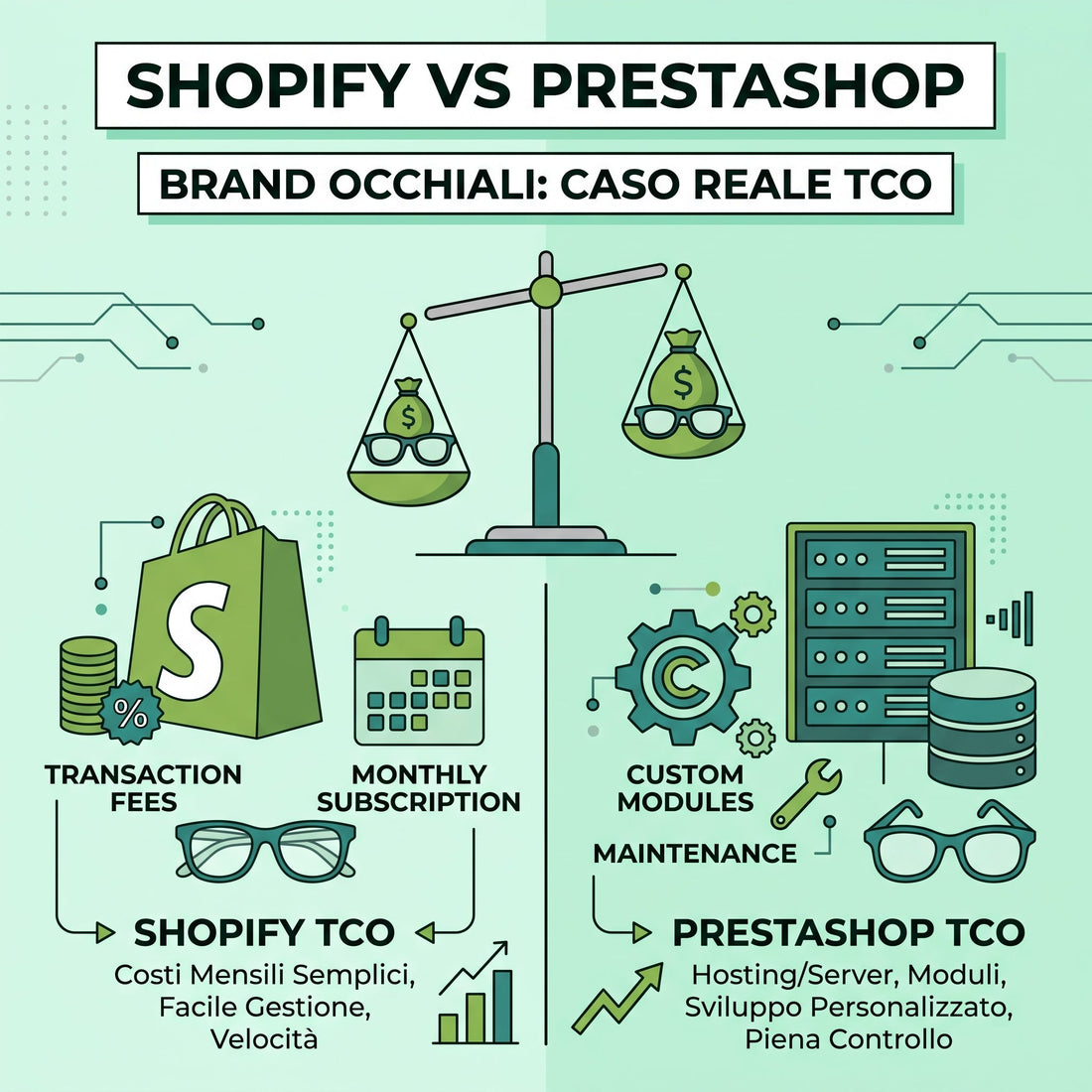 Shopify vs PrestaShop per Eyewear: Analisi Costi Reali su Caso Studio